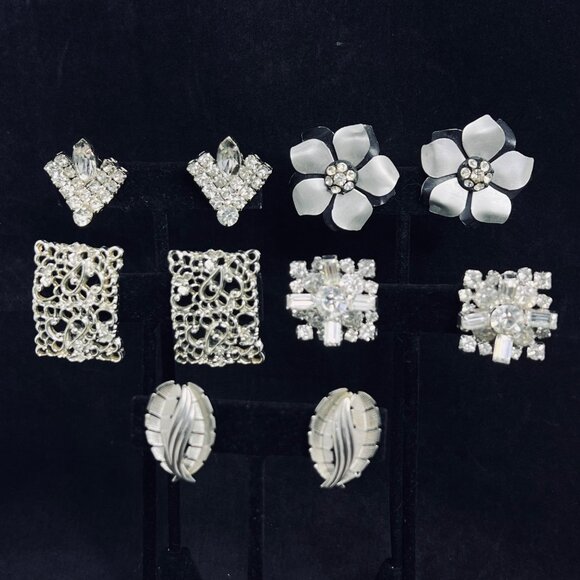 Unbranded Jewelry - Vintage Lot Of 5 Silver Tone Clip On Earrings (5279)